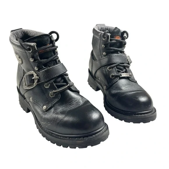 Harley Davidson Black Leather Moto Biker Boots - Picture 3 of 14